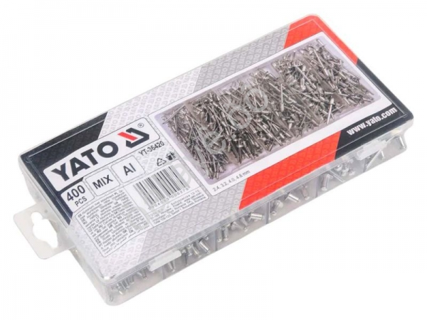 Набор алюминиевых заклепок - 400 шт (пластиковый кейс) YATO Набор алюминиевых заклепок - 400 шт (пластиковый кейс) YATO