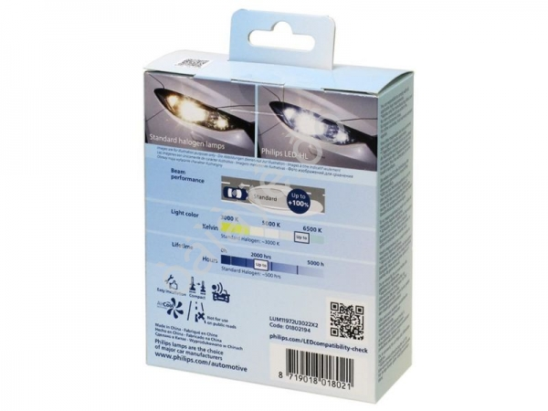 Лампа PHILIPS  H7 12/24V 25W 6500К Ultinon Pro3022 LED (2шт)