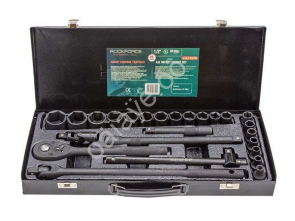 Набор инструментов ударных 26пр. 1/2" (6гр.) (8-32мм, Cr-Mo), в металлическом кейсе  RockFORCE