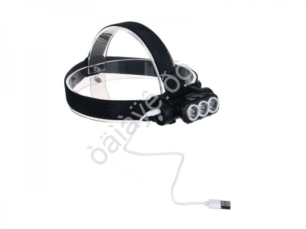 Фонарь на голову Ермак 3 LED, 1200мАч, 3 режима, 8,3х3,8х5,4см, USB кабель, пластик