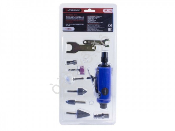Пневмозачистная машинка  с комплектом камней 11пр(цанги:3мм,6мм25000об/мин, 85л/мин,6.3Bar,штуцер 1/ Forsage