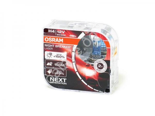 Лампа Osram H4 12V60/55W +150%  P43t NIGHT BREAKER LASER
