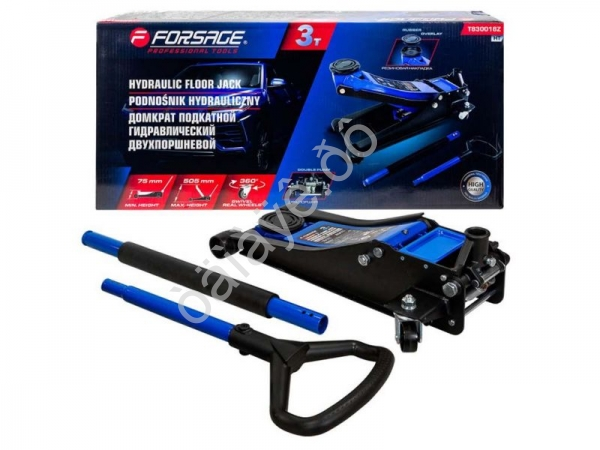 Домкрат подкатной гидравлический низкопрофильный двухпоршневой с резиновой накладкой 3т (h min 75мм, h max 505мм) Forsage Домкрат подкатной гидравлический низкопрофильный двухпоршневой с резиновой накладкой 3т (h min 75мм, h max 505мм) Forsage