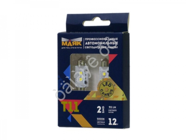 Светодиод 12V T11x36 2SMD(3030) 180° SUPER WHITE CAN06