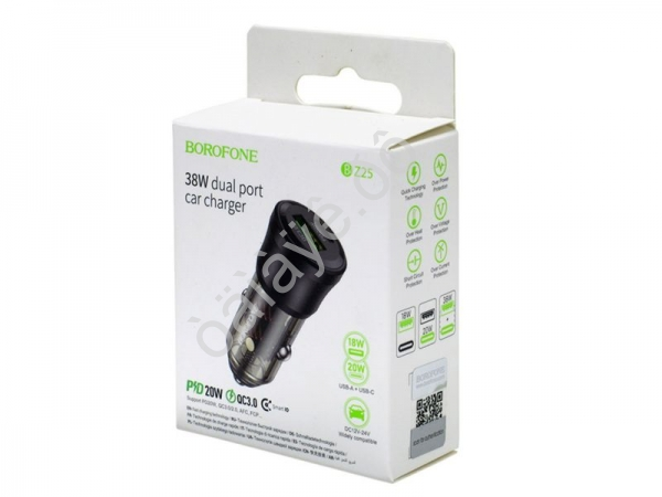 АЗУ в прикуриватель 1USB2.0(18W) + 1 PD Type-C(20W) Quick Charger, черный BOROFONE BZ25