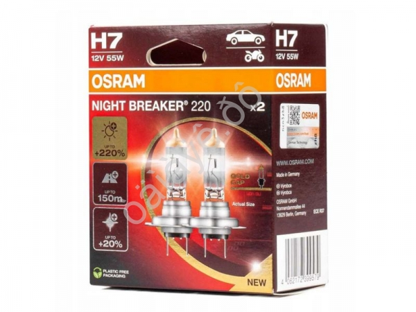 Лампа Osram H7 12V55W +220%  PX26d NIGHT BREAKER 220
