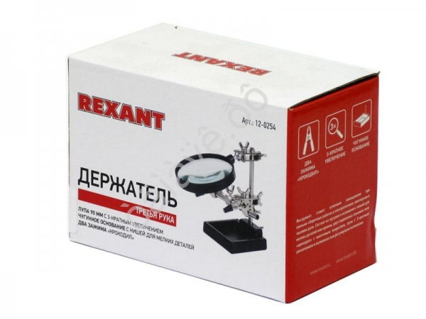 Держатель "Третья рука" с лупой х3, Ø90мм, REXANT Держатель "Третья рука" с лупой х3, Ø90мм, REXANT