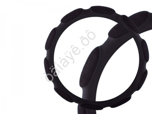 Оплетка руля замша L "SKYWAY" 10 подушечек, Черная ECO /1/25