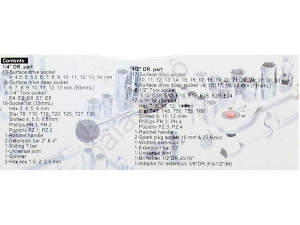 F41082 Набор торц.головок и вставок Surface; угловых ключей 1/2"1/4" 108пр /1/3 F41082 Набор торц.головок и вставок Surface; угловых ключей 1/2"1/4" 108пр /1/3