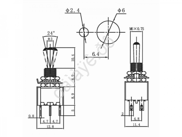 Тумблер 250V 3А (6c) ON-OFF-ON двухполюсный Micro (MTS-203) REXANT