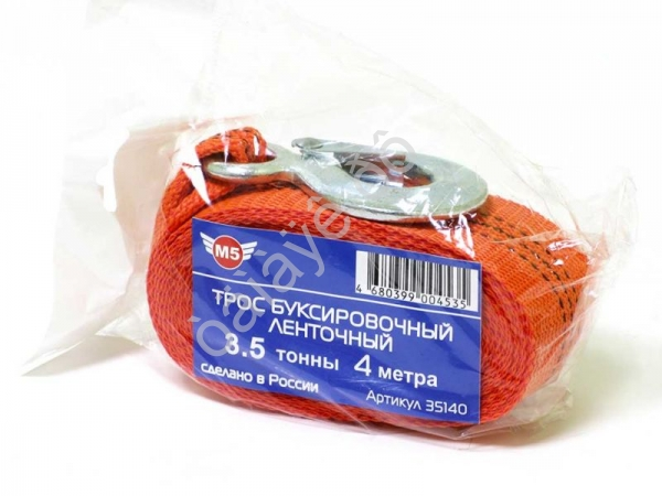 Трос буксировочный лента М5 3,5т, 4м, шириной 50мм с крюками /1/36 Трос буксировочный лента М5 3,5т, 4м, шириной 50мм с крюками /1/36