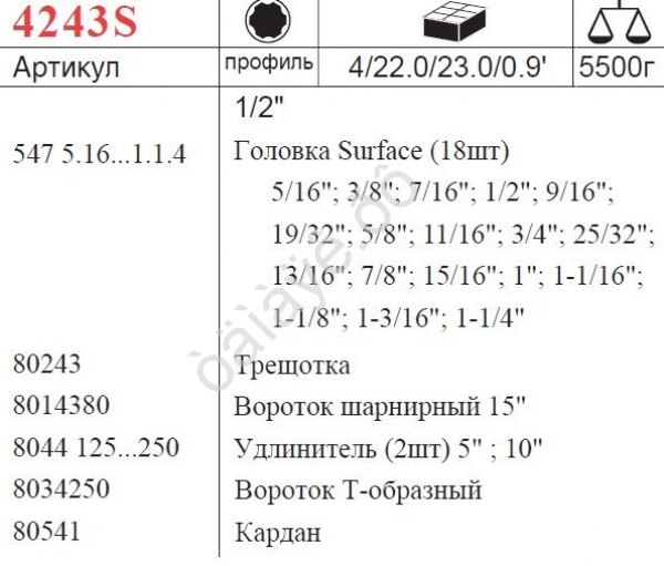 F4243S Набор торцовых головок 1/2"  24пред /1/4