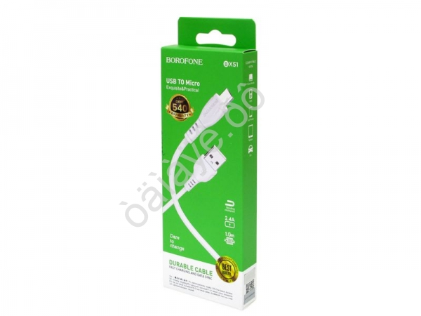 Дата-кабель универ. MicroUSB /Android/ 1м, 2,4А, белый BX51 Borofone