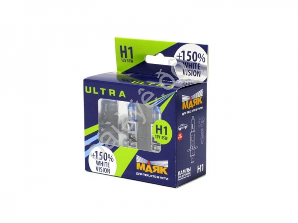 Лампа МАЯК ULTRA H1 12V 55W P14,5s WHITE VISION +150%
