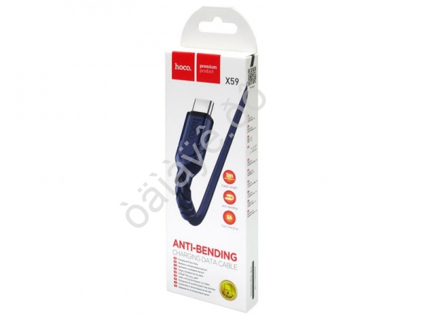 Дата-кабель USB-Type-C 1м, 3А, нейлоновая оплетка, синий HOCO X59 (33шт в уп) Hoco