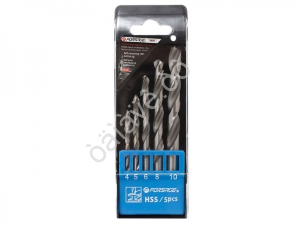 Сверла по металлу, набор 5пр. (4-6, 8 10мм) Forsage