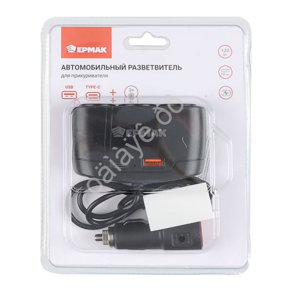 Разветвитель прикуривателя, 3 выхода +1 USB, 60 W, 2.1А, 12/24В,  пластик NG