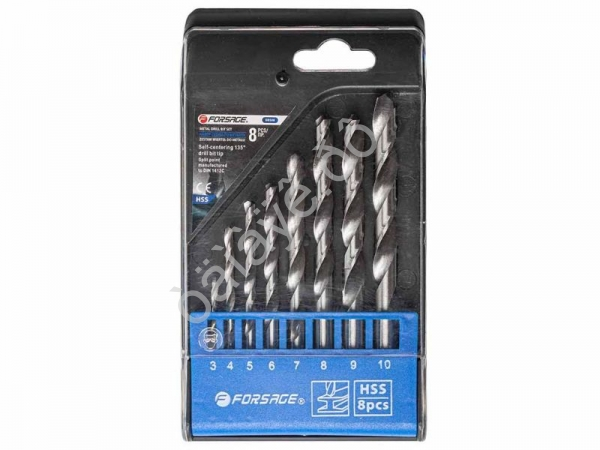 Сверла по металлу, набор 8пр. (3-10мм) Forsage