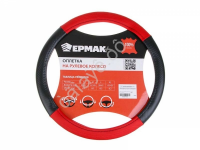 Оплётка на руль ЕРМАК экокожа, Карбон - А, черная с красными вставками, размер М