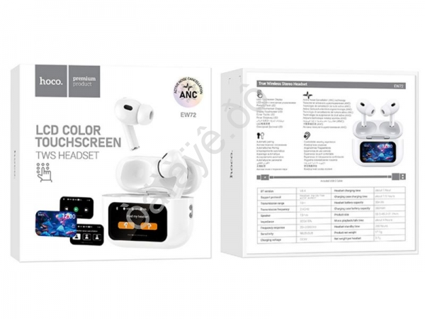 Наушники беспроводные вакуумные с сенсорным дисплеем, белые HOCO EW72 (14шт в уп) Hoco