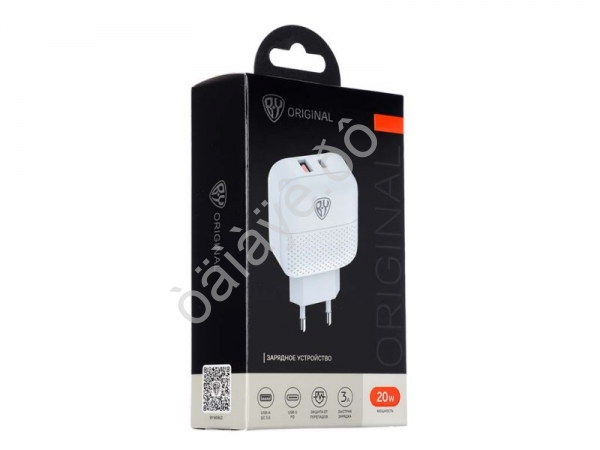 СЗУ 220В, Модерн, Быстрая зарядка QC3.0+TYPE-C PD, 20 Вт, белый, BY