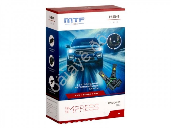 Светодиодные лампы MTF Light серия IMPRESS, HB4(9006), 12V, 21W, 2100LM, 6000K,(штатн. размер), к-т.