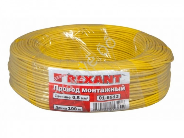 Провод одинарный (0,5) REXANT желтый (100м)1/10 Провод одинарный (0,5) REXANT желтый (100м)1/10