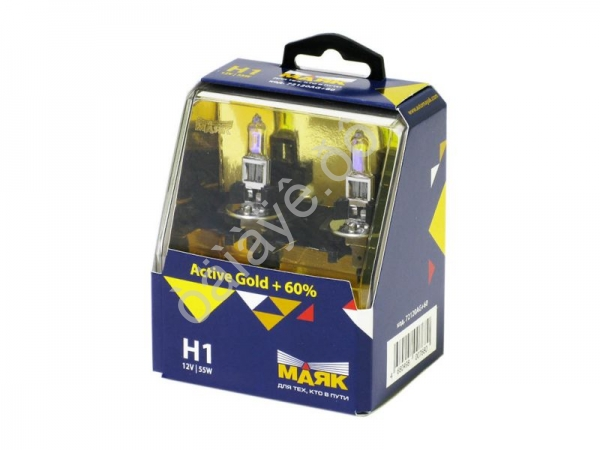 Лампа МАЯК Active H1 12V 55W P14,5s Gold +60% /1/6/60