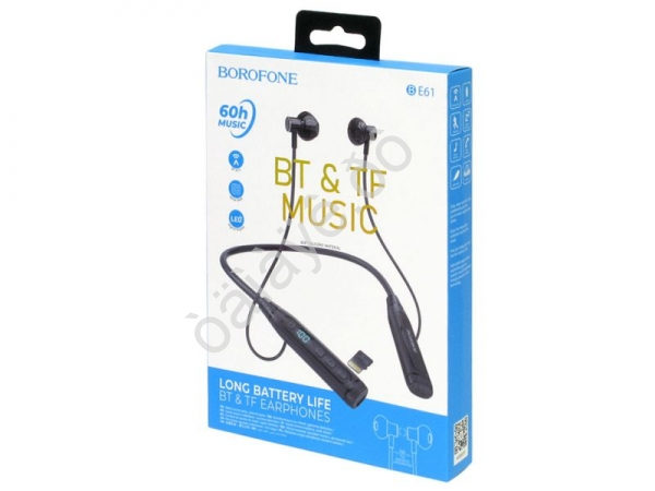Наушники беспроводные спортивные с поддержкой TF card, черные BOROFONE BE61 (80шт в уп) Borofone Наушники беспроводные спортивные с поддержкой TF card, черные BOROFONE BE61 (80шт в уп) Borofone