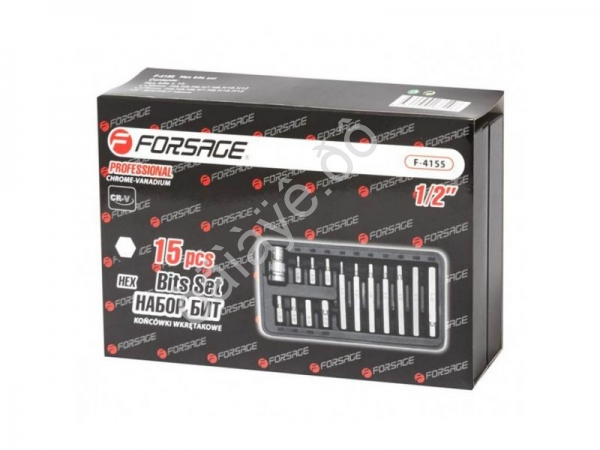Набор бит-HEX 1/2" с битодержателем 15пр. 30/75мм (4-12мм) Forsage Набор бит-HEX 1/2" с битодержателем 15пр. 30/75мм (4-12мм) Forsage