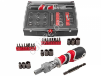 Отвертка реверсивная поворотная, усиленная  с комплектом бит и головок (27пр.) в пластиковом футляре BaumAuto