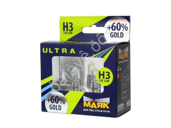 Лампа МАЯК ULTRA H3 12V 55W Pk22,5s GOLD +60% Лампа МАЯК ULTRA H3 12V 55W Pk22,5s GOLD +60%