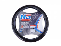 Оплётка на руль NEW GALAXY экокожа со вставками "карбон, с эргоном. захватом, черный, М