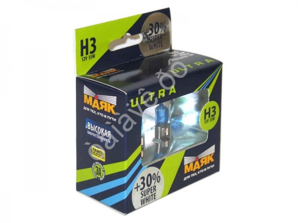 Лампа МАЯК ULTRA H3 12V 55W Pk22s SUPER WHITE +30%