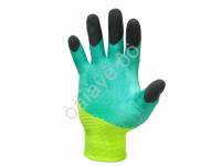 Перчатки прорезиненные с ПУ пальчиками (зелено-желтые)  /12