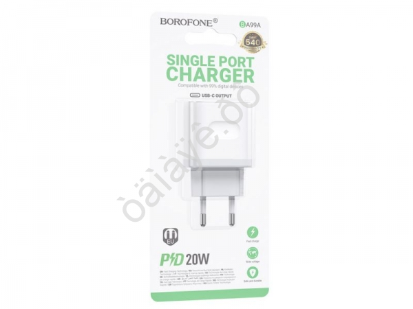 СЗУ 220В, USB-C PD 20 W, белый BOROFONE модель BA99A СЗУ 220В, USB-C PD 20 W, белый BOROFONE модель BA99A