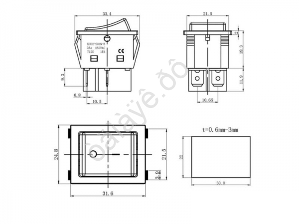 Выключатель клавишный 250V 30А (4с) ON-OFF красный с подсветкой (RWB-502)  REXANT
