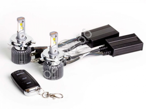 Светодиодные лампы MTF LIGHT серии DIGITAL LIGHTING Н4/Н19, 12V, 55W, 4500lm, 3000-7000K, управление со смартфона, аналоговое и пульт ДУ, к-кт.