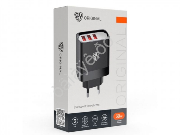 СЗУ 220В, Максимум, быстрая зарядка QC3.0, 3xUSB, 30 Вт, черный BY СЗУ 220В, Максимум, быстрая зарядка QC3.0, 3xUSB, 30 Вт, черный BY
