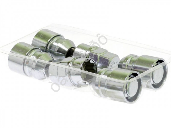 Гайки секретные М12*1,50*34мм, конус, хром, вращающееся кольцо, 2 кл. 19/21 Гайки секретные М12*1,50*34мм, конус, хром, вращающееся кольцо, 2 кл. 19/21