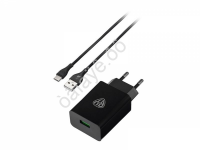 СЗУ 220В, 18Вт + кабель Type-c 110-240 В, 50-60 гц, 18 вт, кабель 3 А, пластик BY