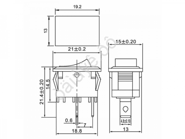 Выключатель клавишный 250V 6А (2с) ON-OFF серый Mini (RWB-201, SC-768) REXANT